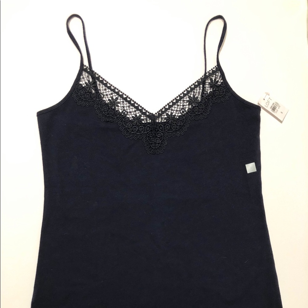 NWT LOFT Camisole with Lace Navy Blue Size Small